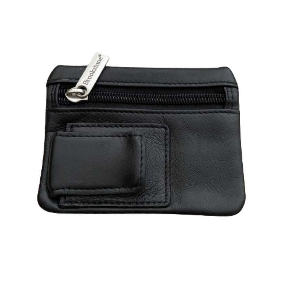 Brookstone Black Leather Coin ID Holder